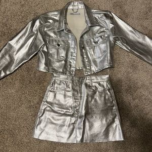ZARA Silver sparkly jacket/skirt set. Size Medium top and Small bottom.